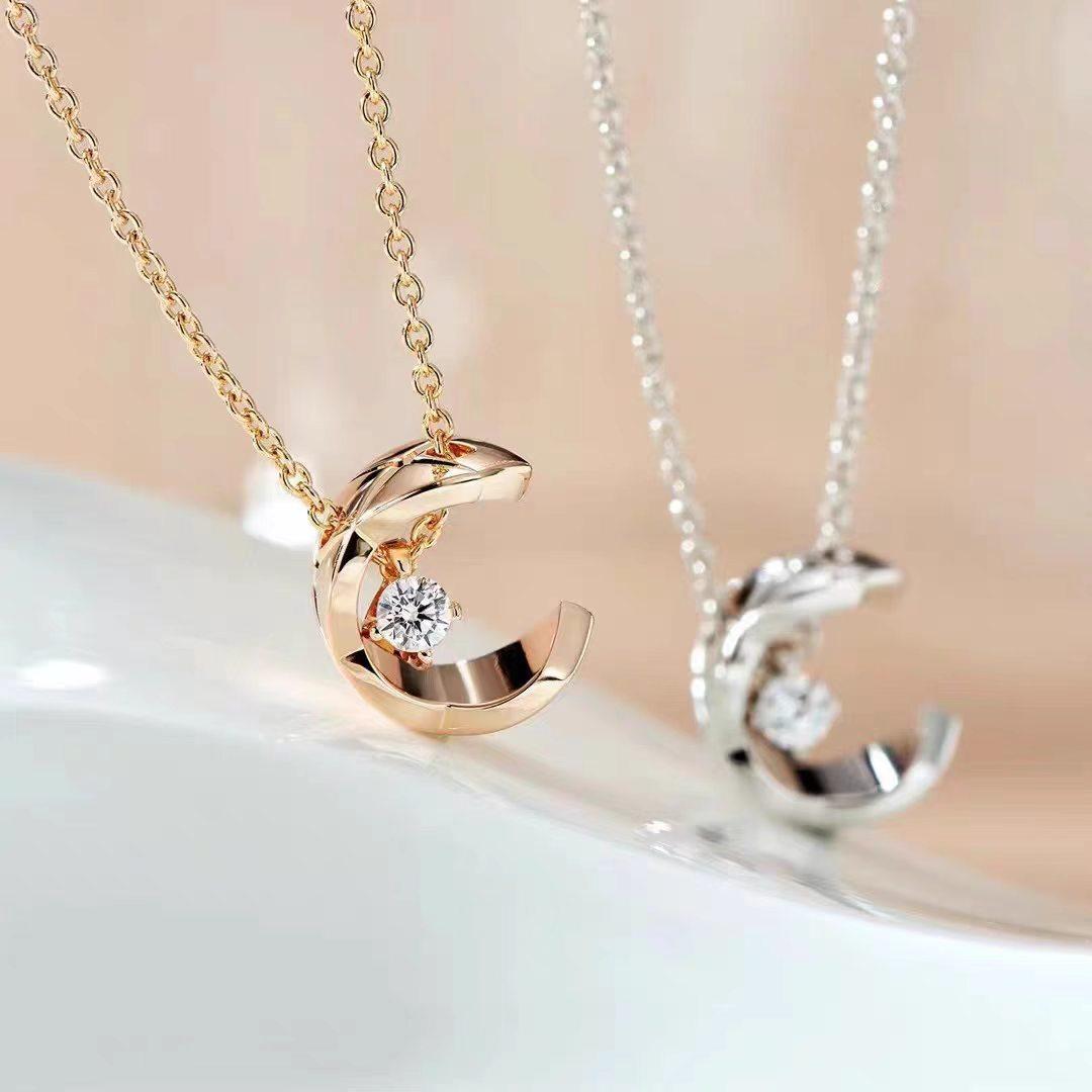 Copper + Titanium Steel Chain Rhombus Water Ice Moon Necklace Light Luxury Simple Titanium Steel Temperament Design Sense Light Luxury Niche Necklace