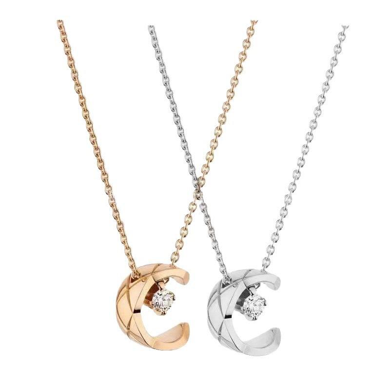 Copper + Titanium Steel Chain Rhombus Water Ice Moon Necklace Light Luxury Simple Titanium Steel Temperament Design Sense Light Luxury Niche Necklace