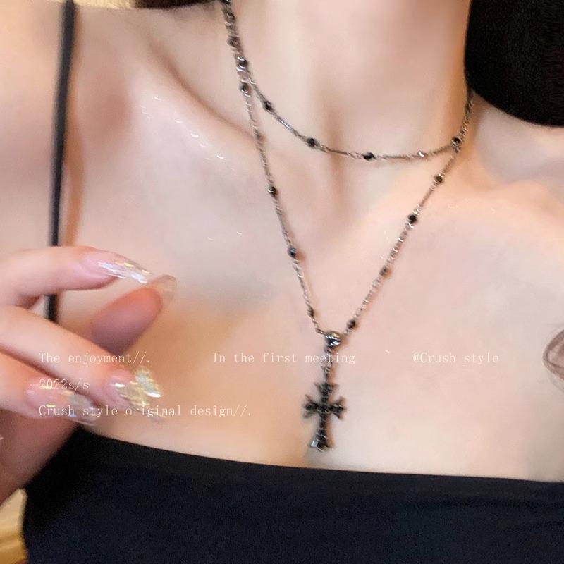 Dark Cross Necklace Light Luxury Niche Accessories Women's High-Grade Stacked Sweet Cool Hot Girl Style Necklace Clavicle Chain