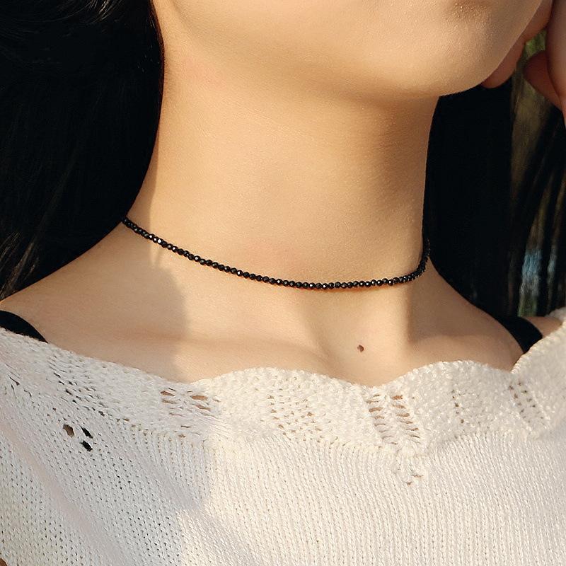 New Choker Collar Black Spinel Ultra-Fine Flash 14K Gold-Wrapped Clavicle Chain Women's Fashion Crystal Necklace Necklace