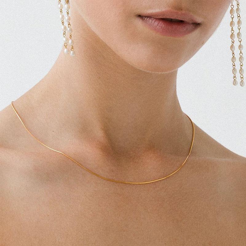 Stainless Steel Simple Mini Thin round Snake Bone Chain 1MM 2mm Clavicle Chain European and American Ins Style Women's Fashion Chain