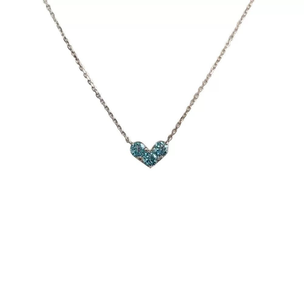 Ice Blue Mini Love Minimalist Necklace for Women Light Luxury Niche Ins Elegant High Sense Pendant Clavicle Chain Sweater Chain