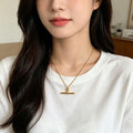 French Minimalist T-Shaped Horizontal Bar Necklace 18K Gold-Plated Bead Chain Light Luxury All-Match Basic Clavicle Chain Female Cross-Border Supply