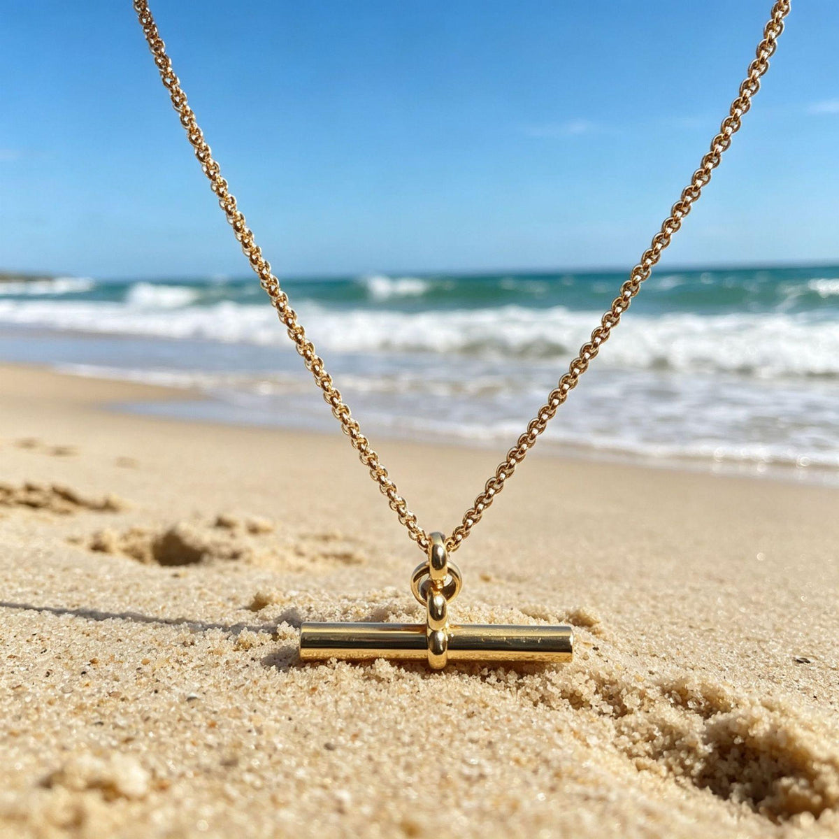 French Minimalist T-Shaped Horizontal Bar Necklace 18K Gold-Plated Bead Chain Light Luxury All-Match Basic Clavicle Chain Female Cross-Border Supply