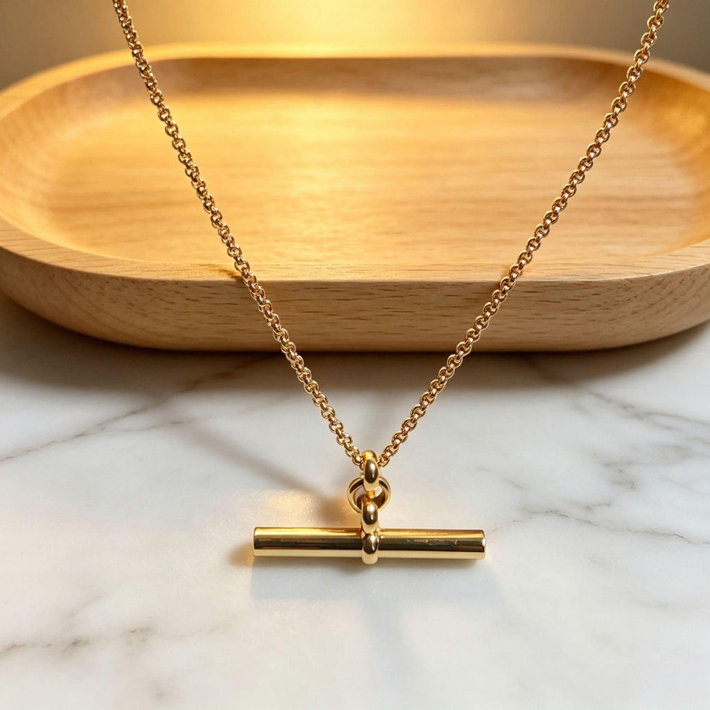 French Minimalist T-Shaped Horizontal Bar Necklace 18K Gold-Plated Bead Chain Light Luxury All-Match Basic Clavicle Chain Female Cross-Border Supply