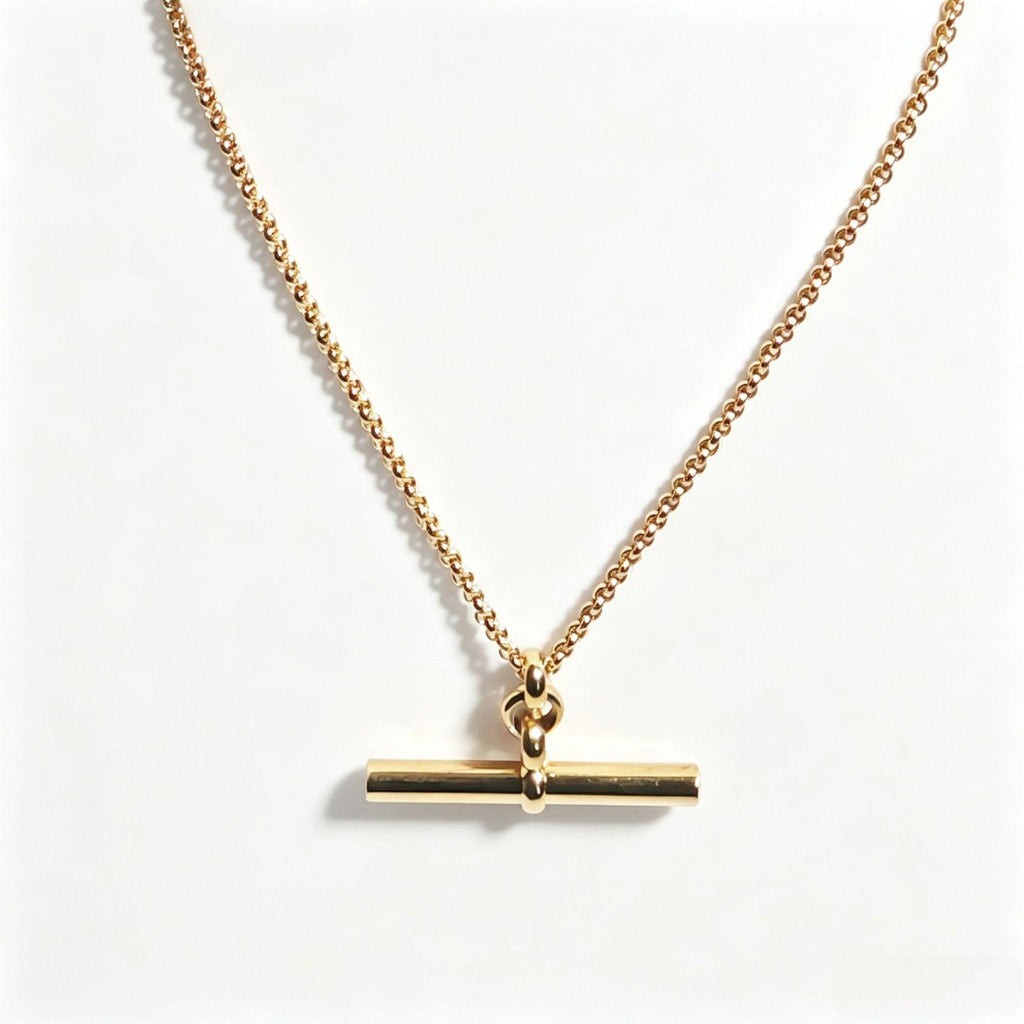 French Minimalist T-Shaped Horizontal Bar Necklace 18K Gold-Plated Bead Chain Light Luxury All-Match Basic Clavicle Chain Female Cross-Border Supply