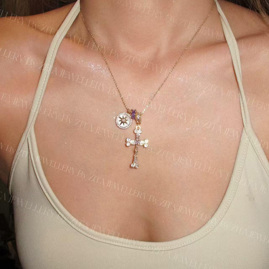 Fearless Heart Hot Girl Star Cross Necklace Sweet Cool Eight Awn Star Exquisite Clavicle Chain Necklace for Women
