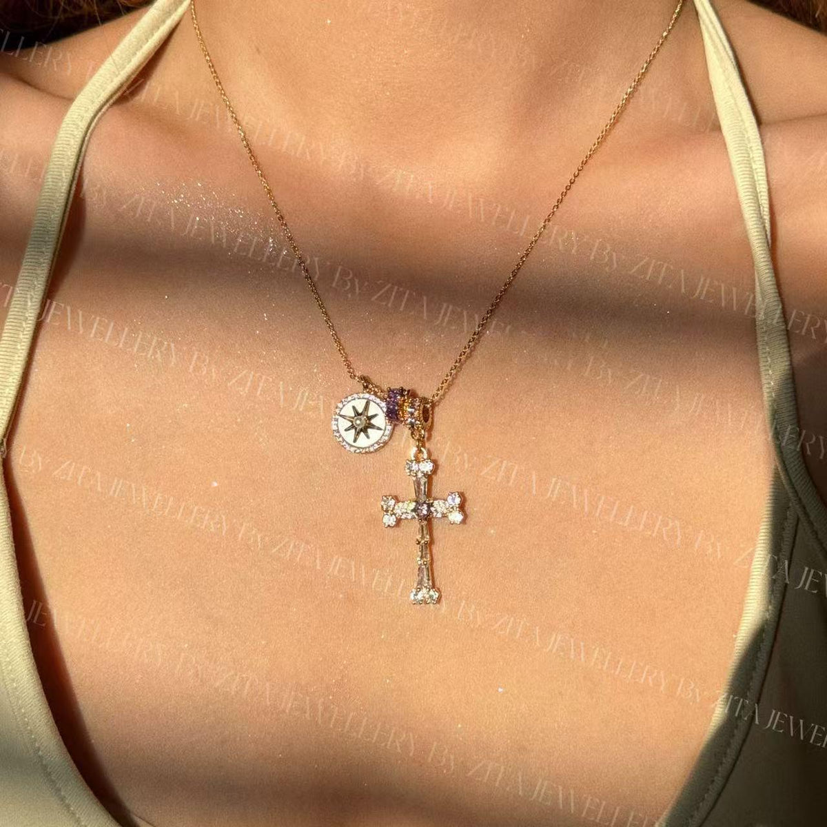 Fearless Heart Hot Girl Star Cross Necklace Sweet Cool Eight Awn Star Exquisite Clavicle Chain Necklace for Women
