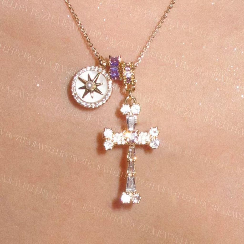 Fearless Heart Hot Girl Star Cross Necklace Sweet Cool Eight Awn Star Exquisite Clavicle Chain Necklace for Women