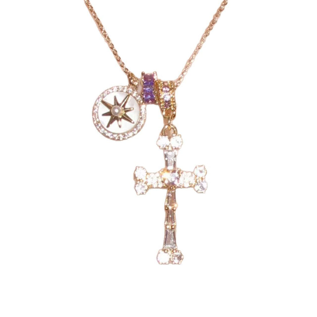 Fearless Heart Hot Girl Star Cross Necklace Sweet Cool Eight Awn Star Exquisite Clavicle Chain Necklace for Women