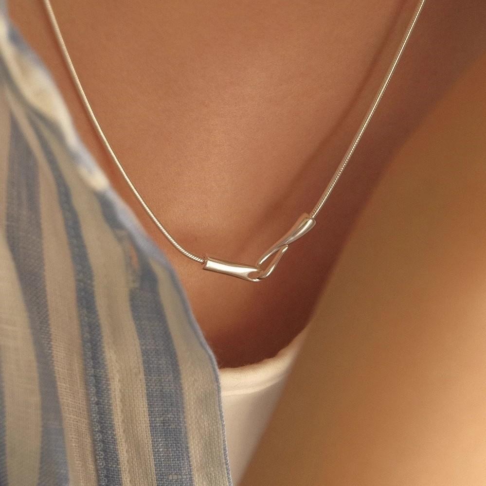 S925 Sterling Silver Fish Hook Snake Bone Chain Female Niche Design Hook Necklace Boyfriend Style Simple All-Match Chain Plain Chain