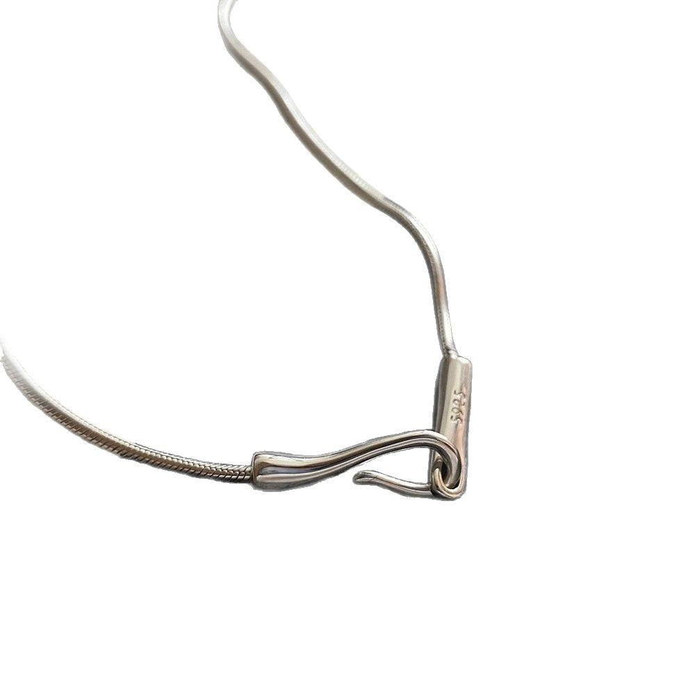 S925 Sterling Silver Fish Hook Snake Bone Chain Female Niche Design Hook Necklace Boyfriend Style Simple All-Match Chain Plain Chain