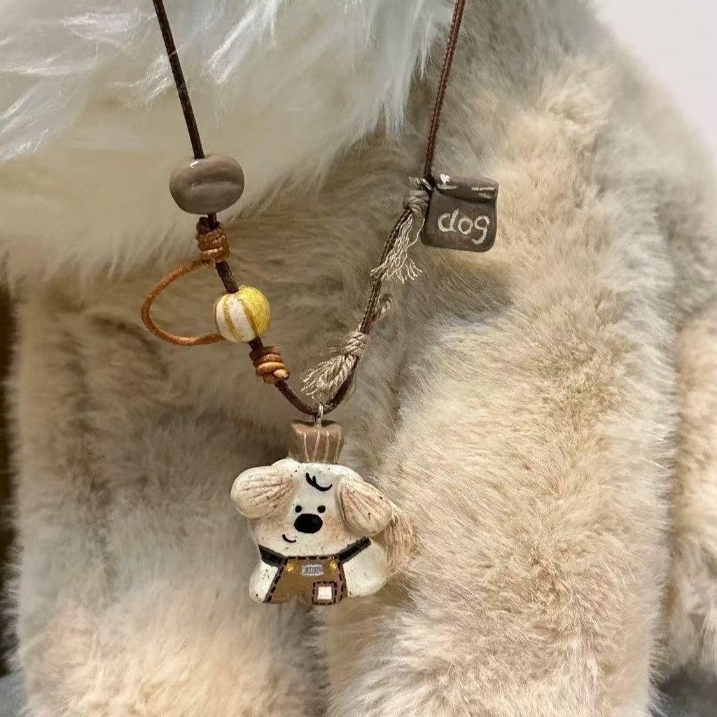 Puppy Barista Long Chain Braided Rope Cute All-Match Necklace Clavicle Chain Exquisite Temperament Accessories Pendant Necklace