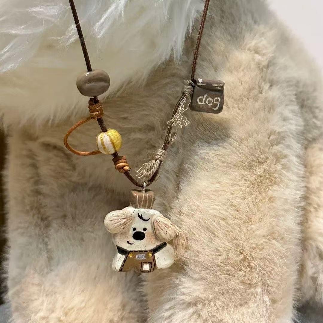 Puppy Barista Long Chain Braided Rope Cute All-Match Necklace Clavicle Chain Exquisite Temperament Accessories Pendant Necklace