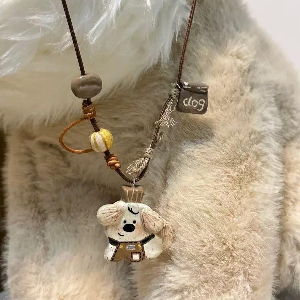 Puppy Barista Long Chain Braided Rope Cute All-Match Necklace Clavicle Chain Exquisite Temperament Accessories Pendant Necklace