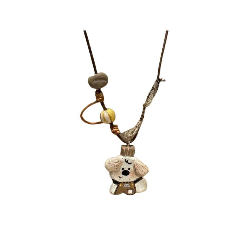 Puppy Barista Long Chain Braided Rope Cute All-Match Necklace Clavicle Chain Exquisite Temperament Accessories Pendant Necklace