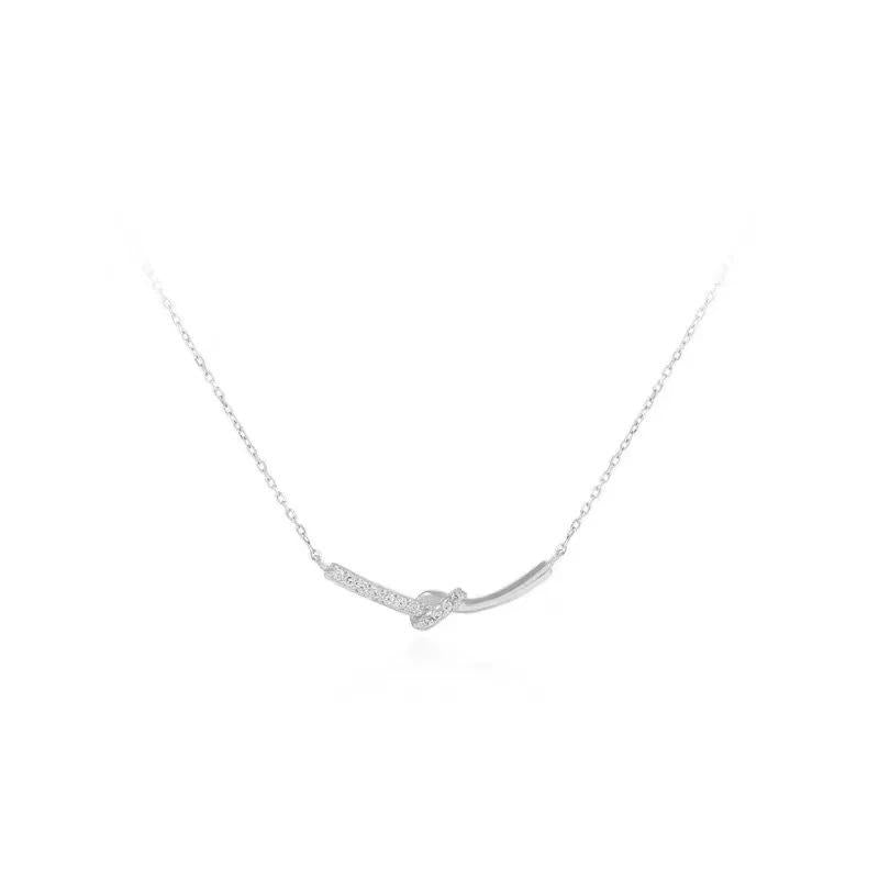 Little Red Book Same Style Knot Smile Necklace Female Temperament Clavicle Chain Japanese and Korean Temperament Flash Diamond Niche Design Sense All-Match