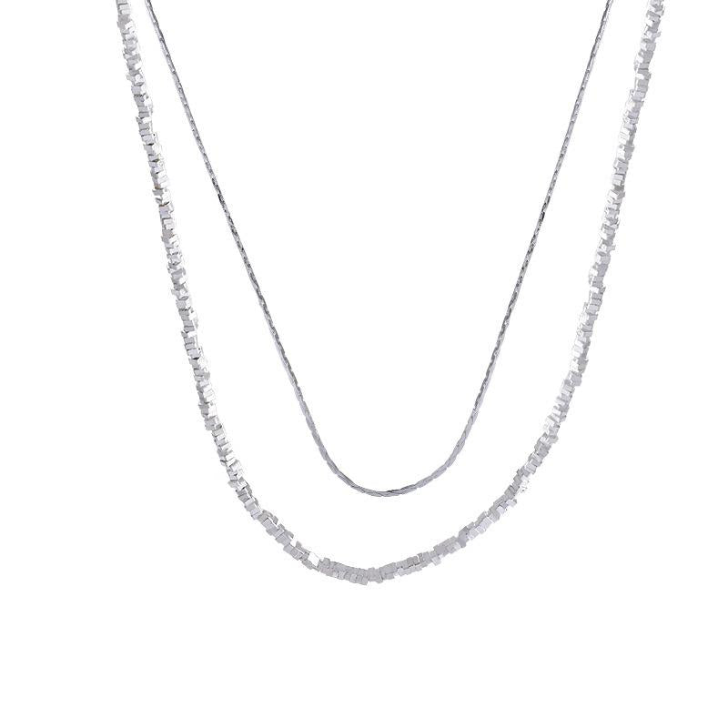 Double-Layer High-Grade Broken Silver Necklace for Girls Light Luxury Niche Design Sense Fine Flash Stacked Hot Girl Clavicle Chain Jewelry