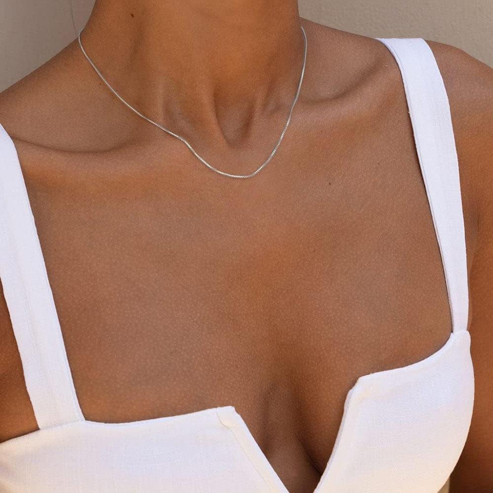 Cross-Border Simple Women's Thin Box Chain Necklace Personalized Niche Design Fashion Clavicle Chain Female Wholesale
