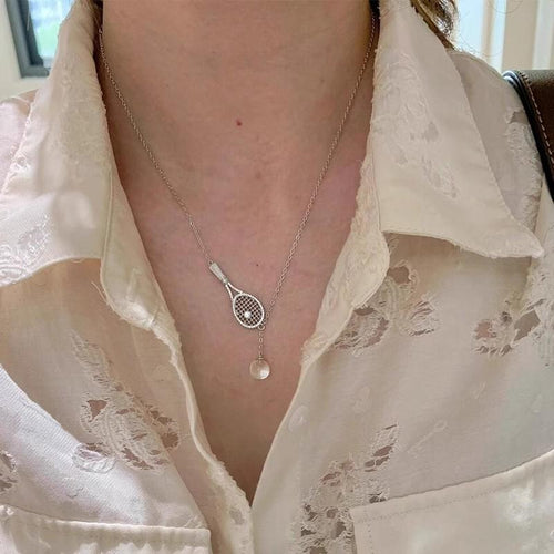 "Unique" Silver Tennis Racket Necklace 2025 New High-Grade White Crystal Clavicle Chain