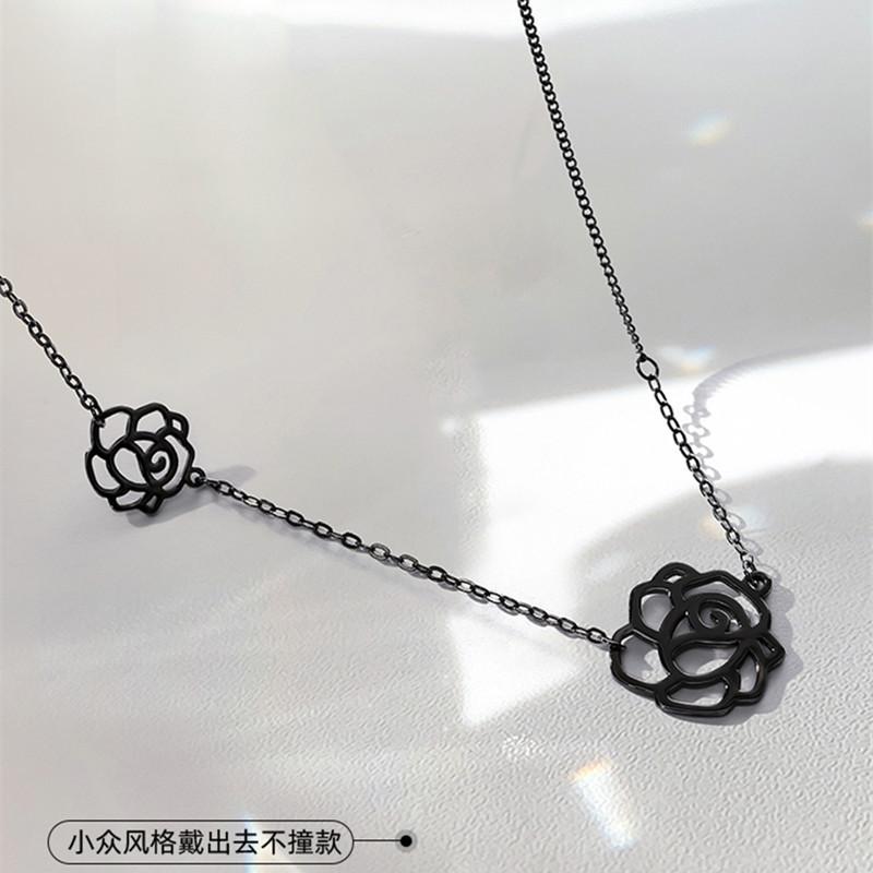 Camellia Neck Chain Women's Short Clavicle Chain Black Necklace Women's Simple New Personalized Collar Accessories Wholesale
