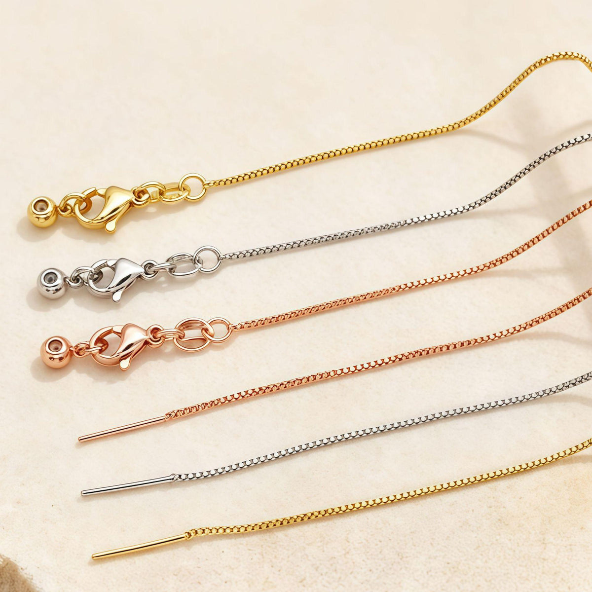 Needle-Type Universal Necklace Women's Beaded Universal Chain Thin Box Clavicle Chain 18K Gold Plated DIY Adjustable Plain Chain
