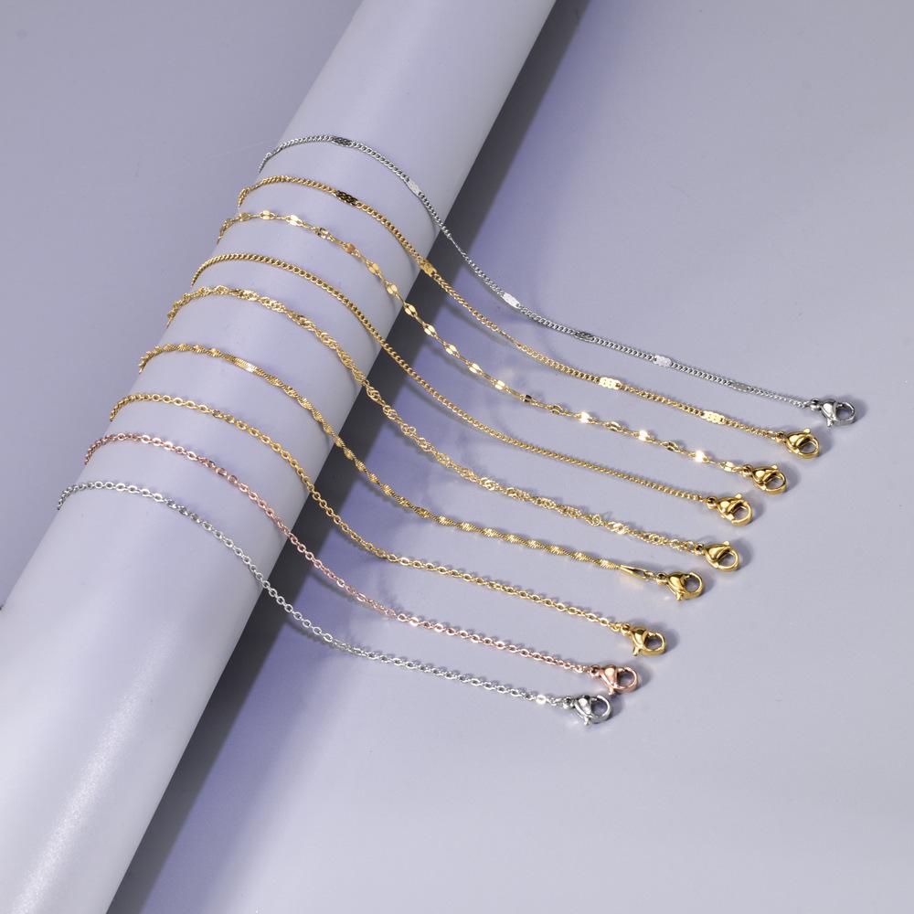 18K Gold Chain Necklace Female O-Shaped Chain Clavicle Chain Snake Bone Colored Gold Stainless Steel Thin Single Chain without Pendant