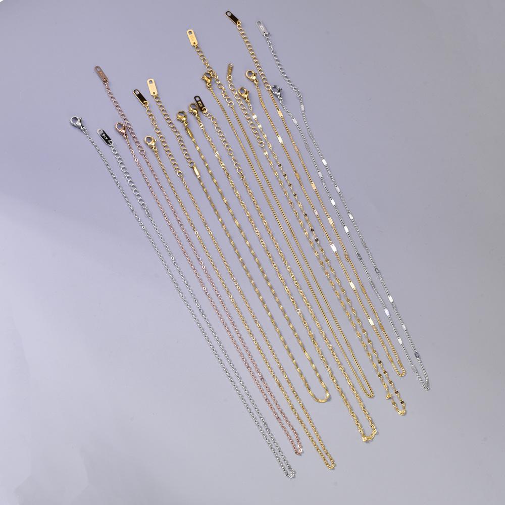18K Gold Chain Necklace Female O-Shaped Chain Clavicle Chain Snake Bone Colored Gold Stainless Steel Thin Single Chain without Pendant