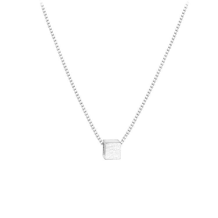 Brushed Single Square Candy Necklace Female Light Luxury Niche Minimalist Style Student Simple Small Exquisite Clavicle Chain