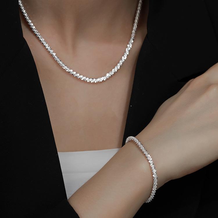 Broken Silver Starry Chain Titanium Steel Necklace Women's Elegant High-Grade Light Luxury Trendy Niche Exquisite Clavicle Chain Set