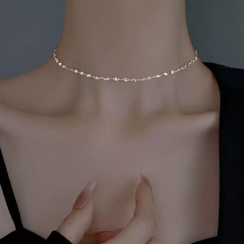 Necklace Women's Snowflake Chain Replacement Plain Chain Copper Silver-Plated Chain Accessories Pendant-Free Chain Clavicle Chain Necklace