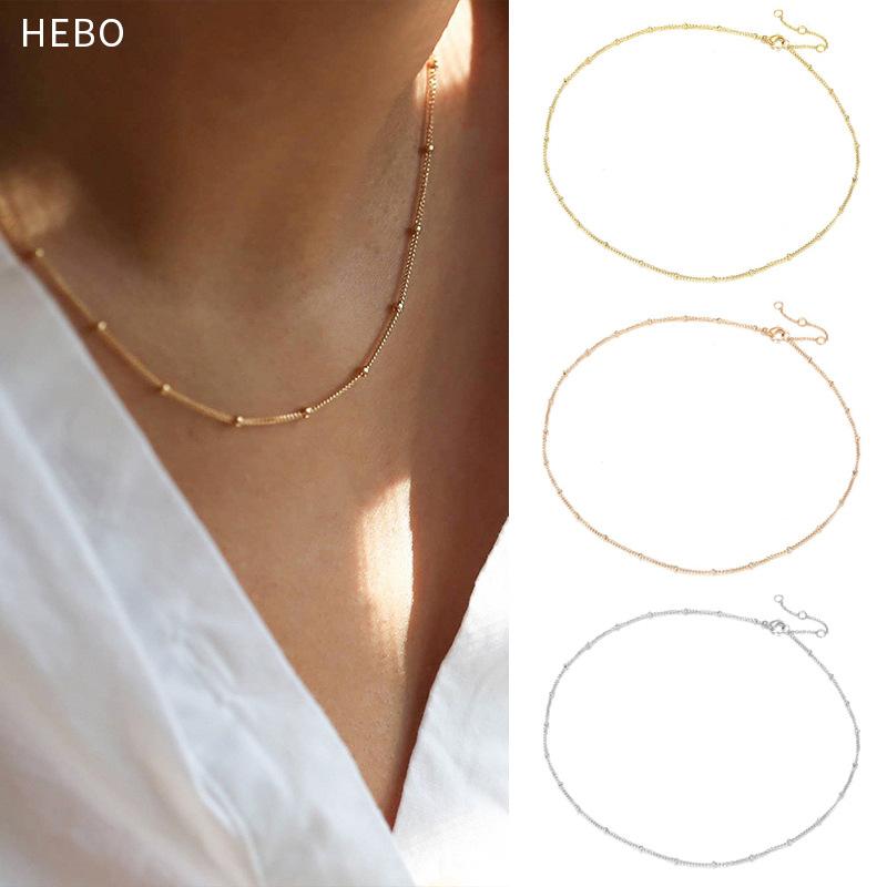 Beaded Chain Single Chain Stainless Steel Gold-Plated Necklace Titanium Steel Clavicle Chain Necklace DIY Chain Ins Cross-Border Jewelry Wholesale
