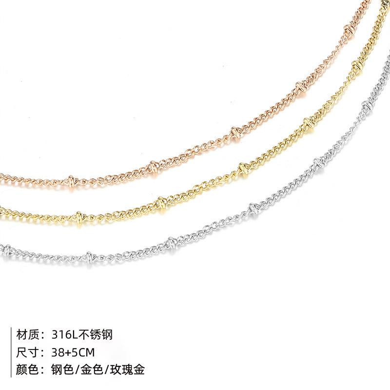 Beaded Chain Single Chain Stainless Steel Gold-Plated Necklace Titanium Steel Clavicle Chain Necklace DIY Chain Ins Cross-Border Jewelry Wholesale