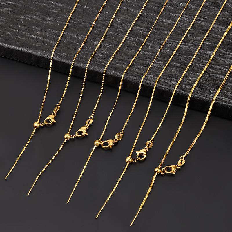 Stainless Steel Universal Chain Necklace Clavicle Chain Adjustable Vacuum Plated 18K Chain Snake Bone Chain DIY Jewelry Titanium Steel Necklace
