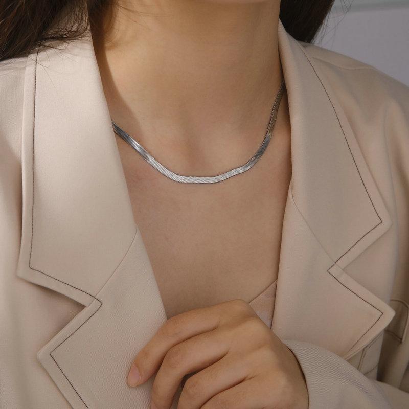 Simple Fashion Blade Snake Bone Necklace Unisex Flat Snake Chain Cross-Border Hot Selling Stainless Steel Clavicle Chain