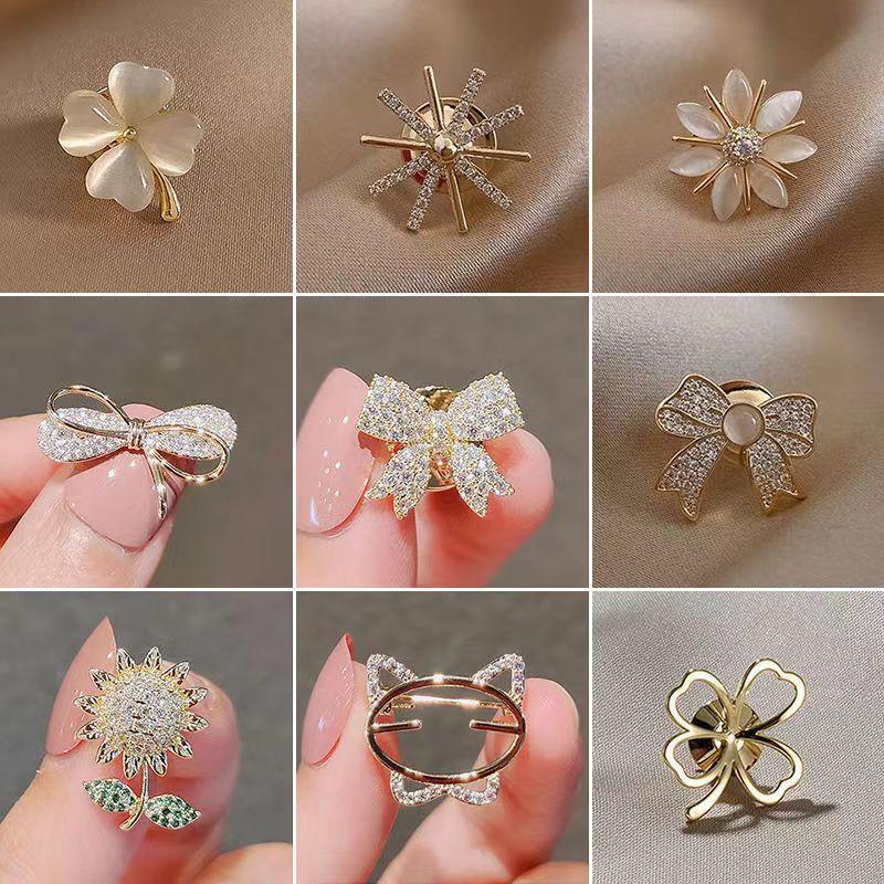 Small Brooch Bow Anti-Exposure Brooch Corsage Chest Seamless Shirt Anti-Exposure Button All-Match Pin Wholesale