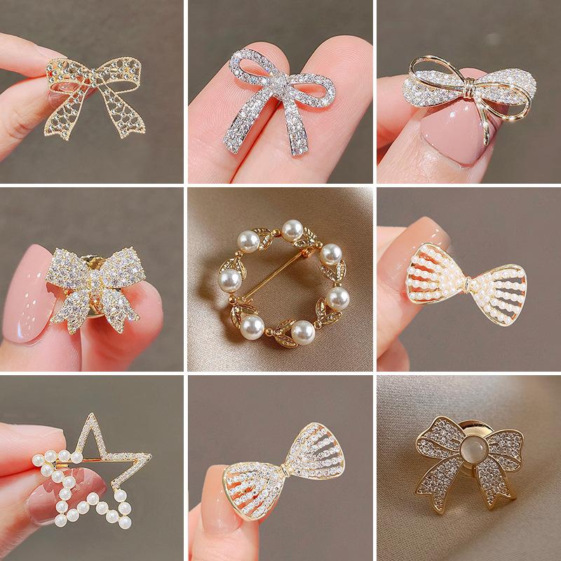Small Brooch Bow Anti-Exposure Brooch Corsage Chest Seamless Shirt Anti-Exposure Button All-Match Pin Wholesale