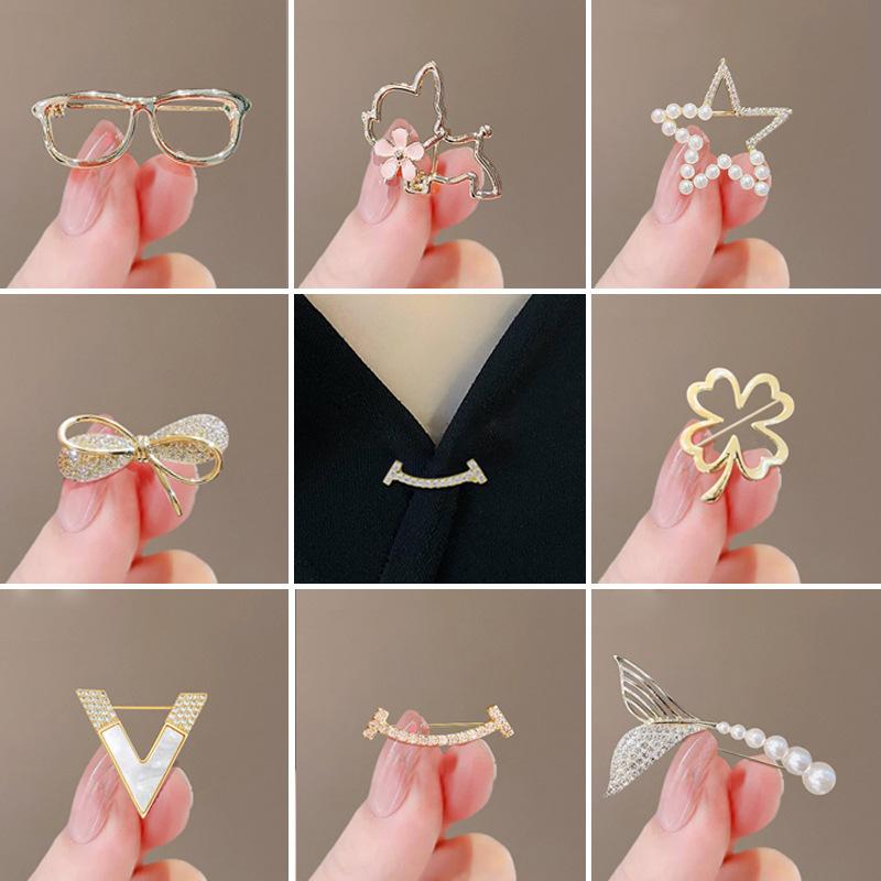 Small Brooch Bow Anti-Exposure Brooch Corsage Chest Seamless Shirt Anti-Exposure Button All-Match Pin Wholesale