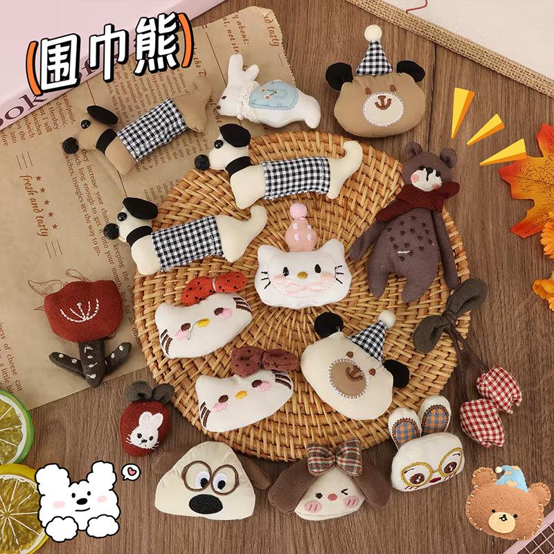 Fabric Scarf Bear Brooch Cute Cartoon Plush Bag Pendant Small Doll Jewelry Gift Pin Accessories DIY