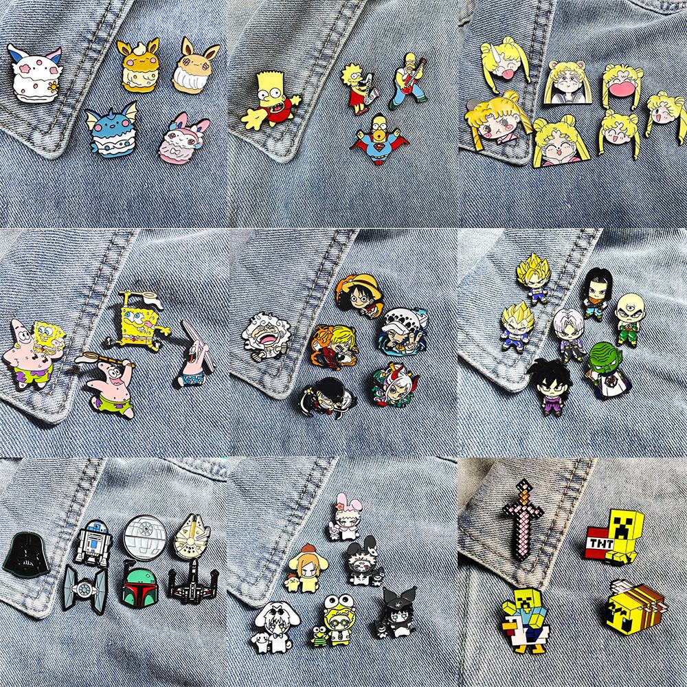 Big Collection Hot Selling Anime Metal Brooch Japanese Man Sponge Baby Simpson Cartoon Badge Set Accessories