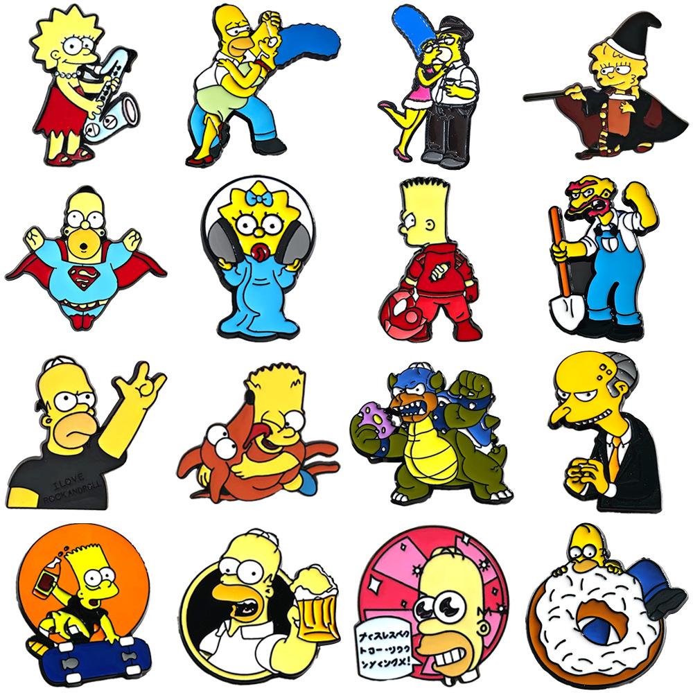 Big Collection Hot Selling Anime Metal Brooch Japanese Man Sponge Baby Simpson Cartoon Badge Set Accessories