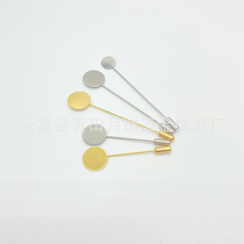 One-Word Tray Brooch Flower Pin Stainless Steel (Copper) Long and Short round Pin Brooch DIY Clothing Accessories