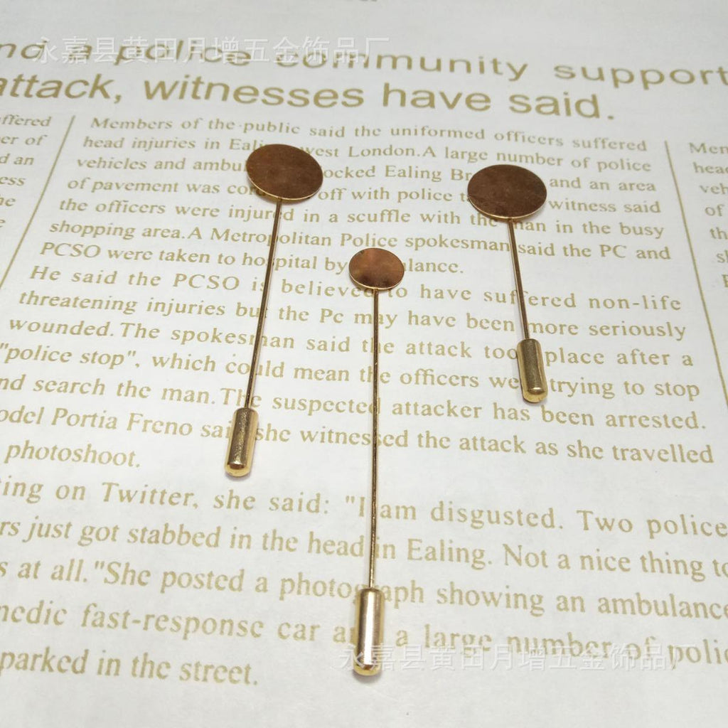 One-Word Tray Brooch Flower Pin Stainless Steel (Copper) Long and Short round Pin Brooch DIY Clothing Accessories
