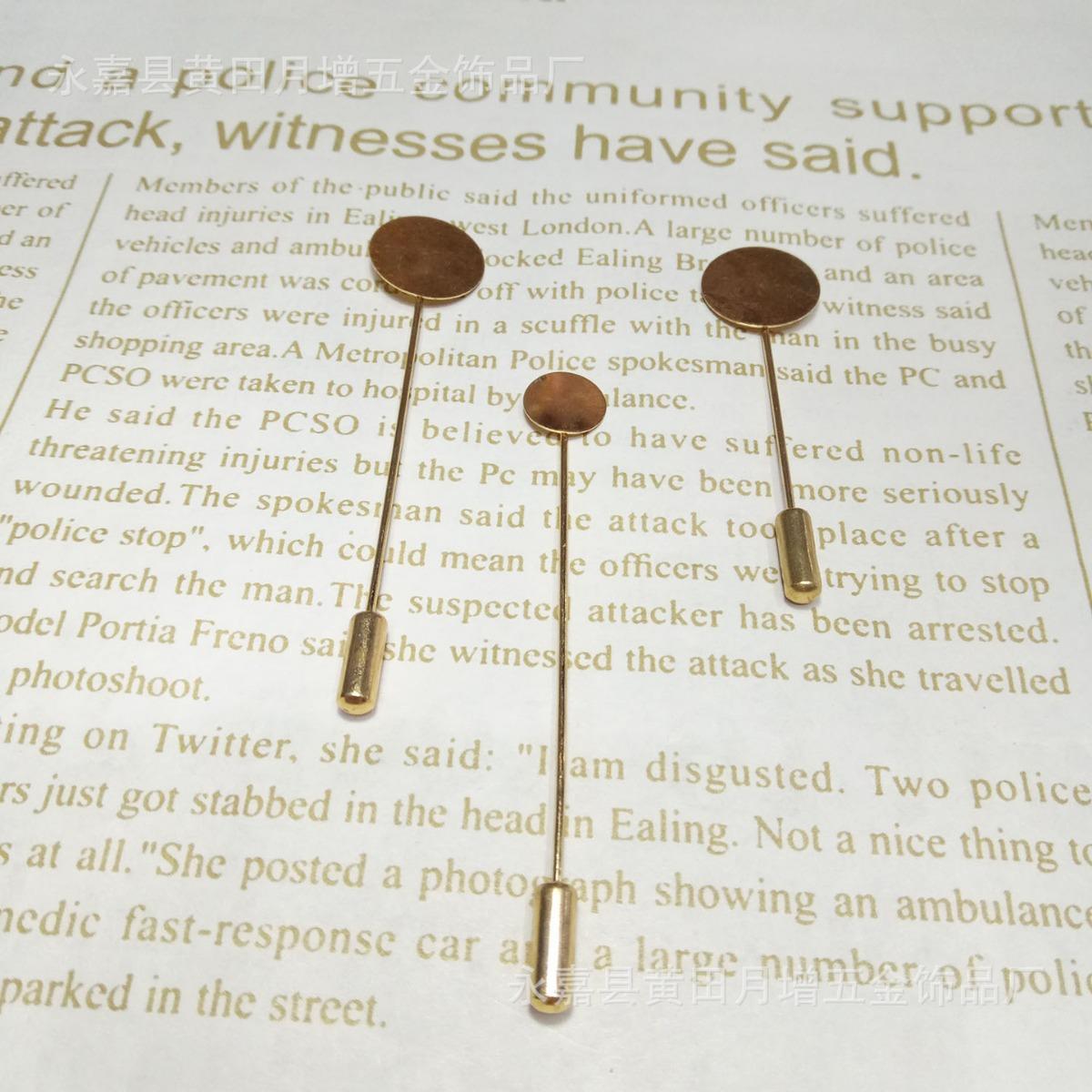 One-Word Tray Brooch Flower Pin Stainless Steel (Copper) Long and Short round Pin Brooch DIY Clothing Accessories