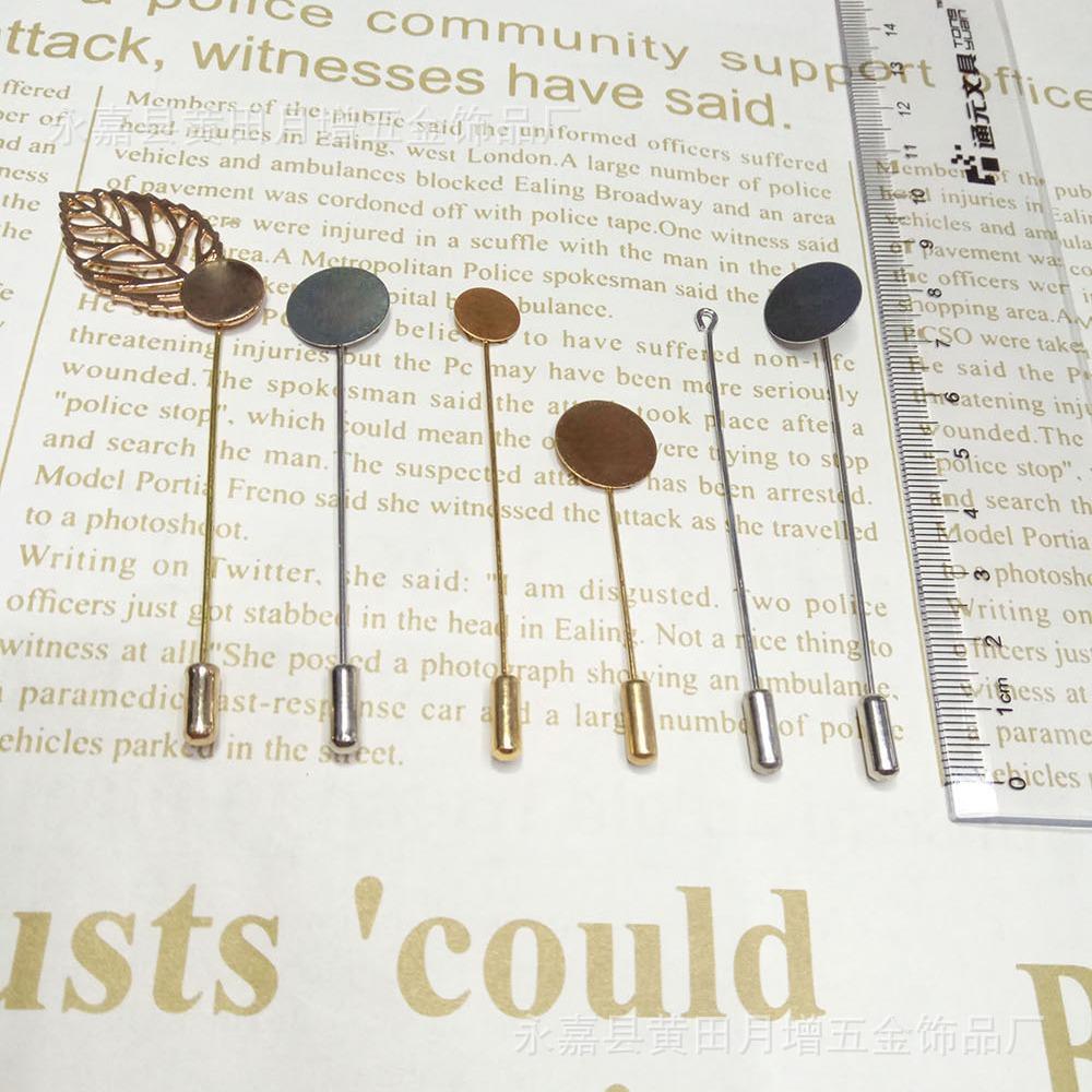One-Word Tray Brooch Flower Pin Stainless Steel (Copper) Long and Short round Pin Brooch DIY Clothing Accessories