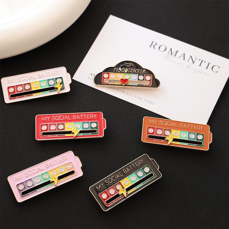 Mood Conversion Brooch Personality Slidable Social Energy Conversion Metal Badge Men and Women Expression Pin Jewelry