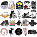 Cartoon Cute Black and White Cat Lazy Coffee Style Funny Creative Alloy Brooch Creative Accessories Badge