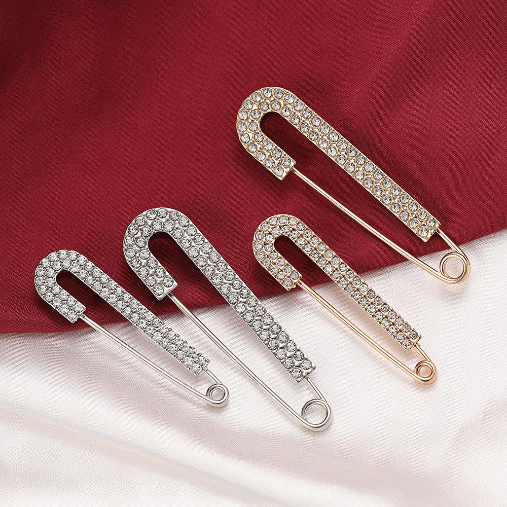 Light Luxury Double Row Rhinestone Pin Clothes Pants Waist-Tight Artifact Waist-Tight Buckle Clothing Fixed Anti-Exposure Brooch Decorative Pin