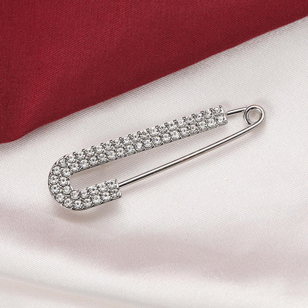 Light Luxury Double Row Rhinestone Pin Clothes Pants Waist-Tight Artifact Waist-Tight Buckle Clothing Fixed Anti-Exposure Brooch Decorative Pin