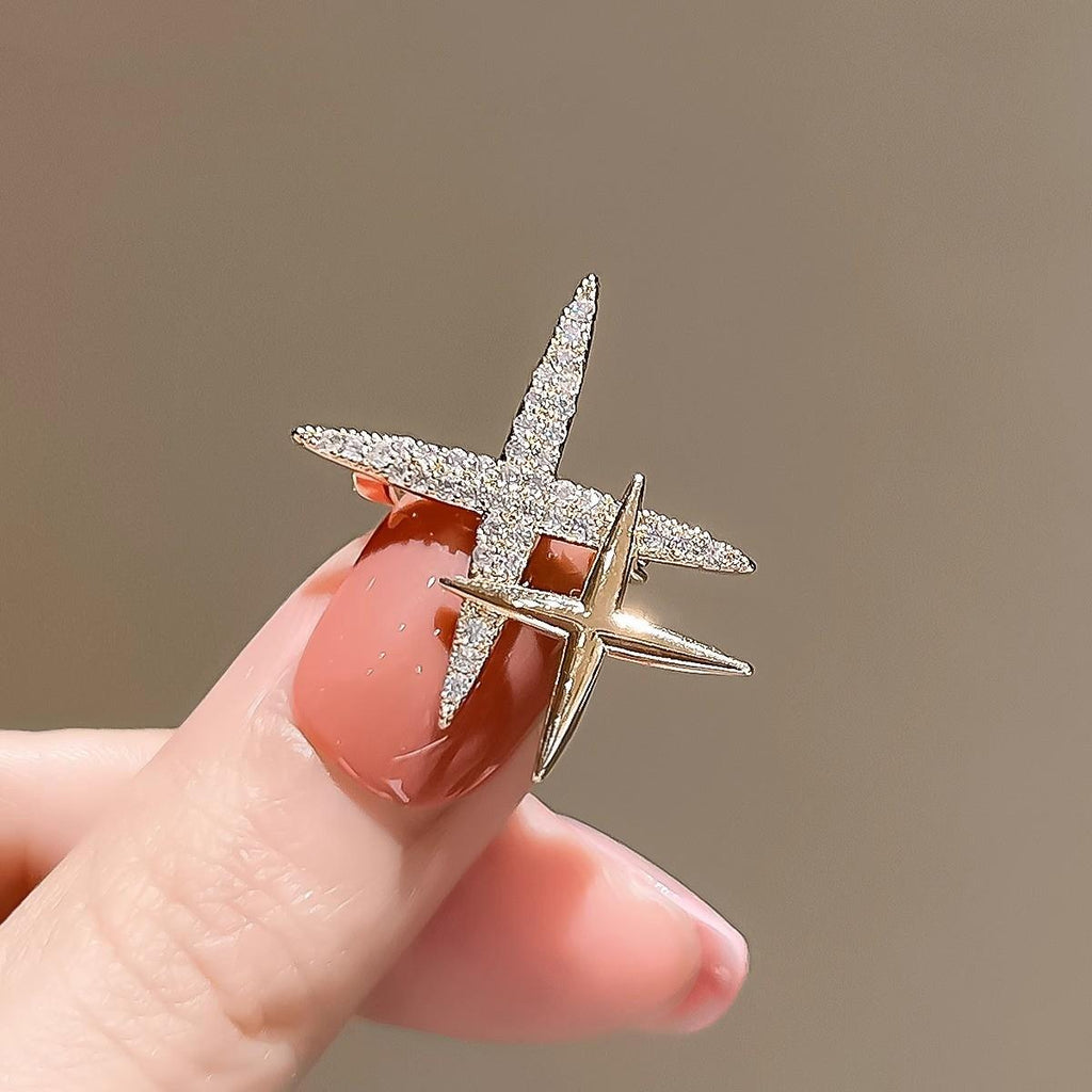 Exquisite Shiny Cross Small Star Brooch Men's Personality Temperament All-Match Fixed Clothes Pin Anti-Exposure Buckle Corsage